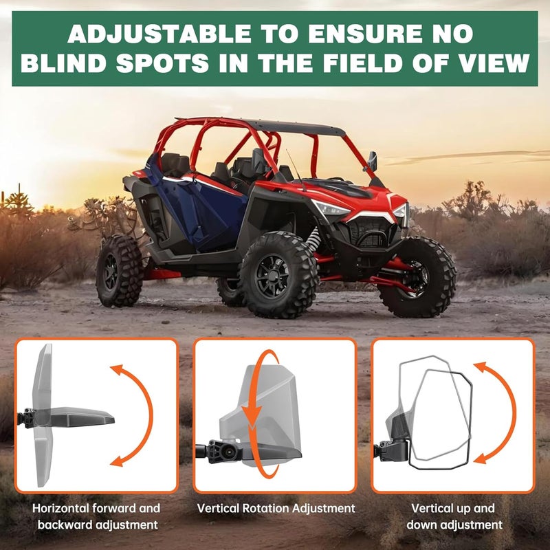 SHEJISI UTV Side Mirrors – Fits almost all UTVs (except full doors)，Compatible with Polaris RZR Ranger、Can am Commander Defender、Honda Pioneer Talon SXS、Kawasaki Mule KRX，Yamaha Wolverine YXZ,RTV - Image 3